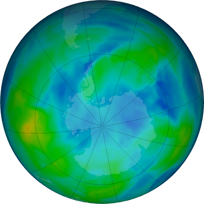 Antarctic ozone map for 25 May 2019